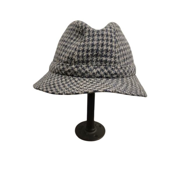 Vintage St Michael Fedora Hat Blue Gray Tweed Medium - Picture 1 of 8